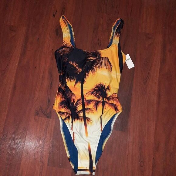 Aerie Palm Tree Print One Piece Swimsuit New With Tags Size Medium - Picture 2 of 3